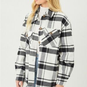 Love Tree Black & White Plaid Shacket Jacket